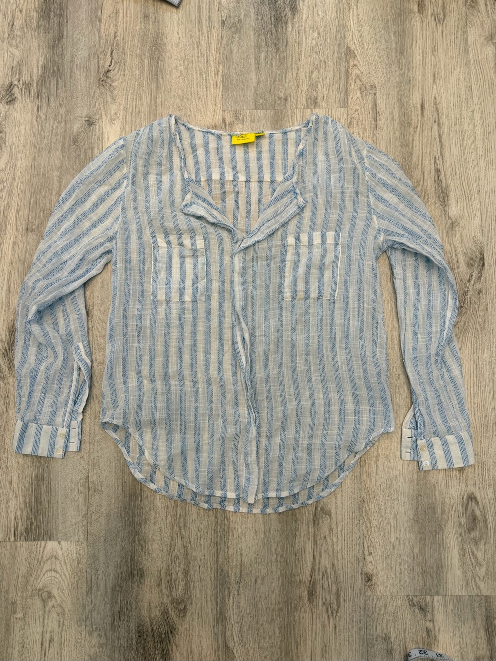 Roller Rabbit Blue White Striped Sheer Lightweight Blouse Small Coastal Boho